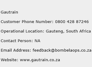 Gautrain Phone Number Customer Service