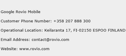 Google Rovio Mobile Phone Number Customer Service