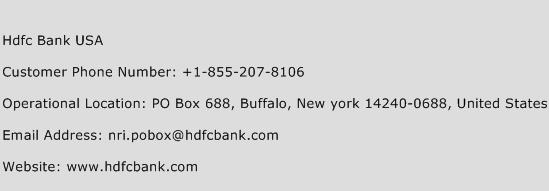 Hdfc Bank USA Phone Number Customer Service