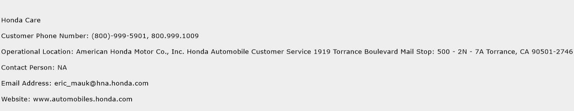 Honda Care Phone Number Customer Service