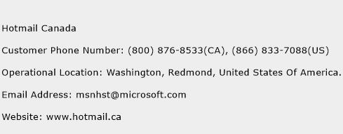 Hotmail Canada Phone Number Customer Service
