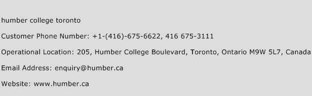Humber College Toronto Phone Number Customer Service
