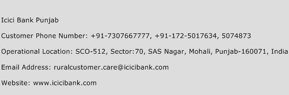 ICICI Bank Punjab Phone Number Customer Service