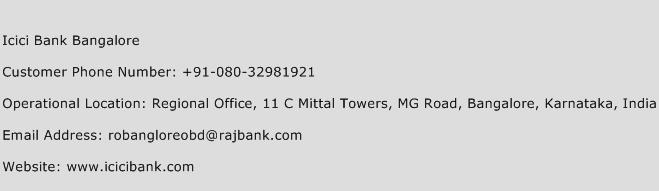 Icici Bank Bangalore Phone Number Customer Service