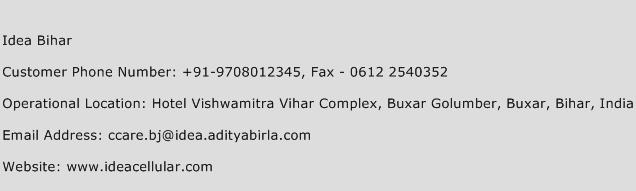 Idea Bihar Phone Number Customer Service