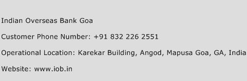 Indian Overseas Bank Goa Phone Number Customer Service