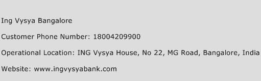 Ing Vysya Bangalore Phone Number Customer Service