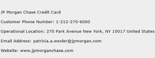 JP Morgan Chase Credit Card Phone Number Customer Service
