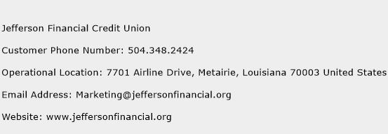 Jefferson Financial Credit Union Phone Number Customer Service