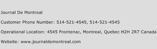 Journal De Montreal Phone Number Customer Service