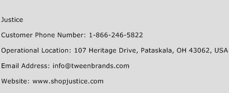 Justice Phone Number Customer Service