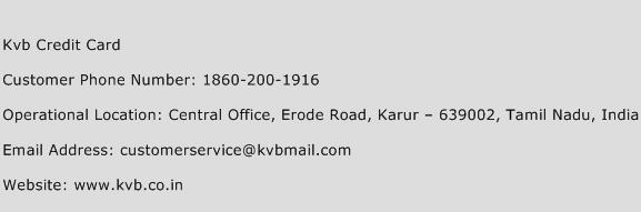 KVB Credit Card Phone Number Customer Service