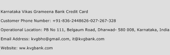 Karnataka Vikas Grameena Bank Credit Card Phone Number Customer Service