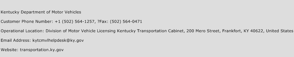 Kentucky Department of Motor Vehicles Phone Number Customer Service