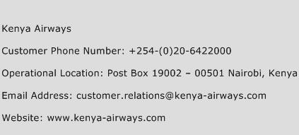 Kenya Airways Phone Number Customer Service
