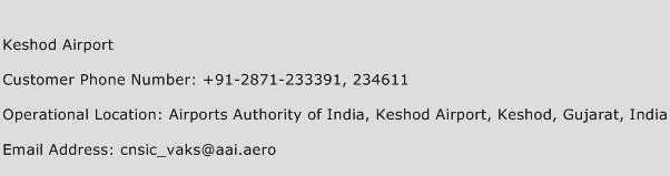 Keshod Airport Phone Number Customer Service