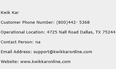 Kwik Kar Phone Number Customer Service