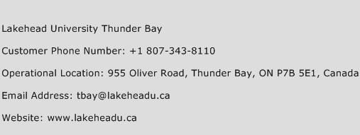 Lakehead University Thunder Bay Phone Number Customer Service