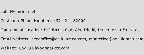 Lulu Hypermarket Phone Number Customer Service
