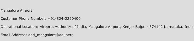 Mangalore Airport Phone Number Customer Service