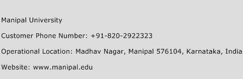 Manipal University Phone Number Customer Service