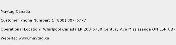 Maytag Canada Phone Number Customer Service