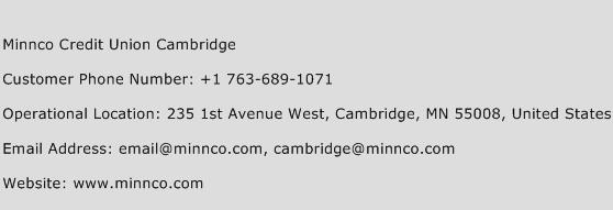 Minnco Credit Union Cambridge Phone Number Customer Service