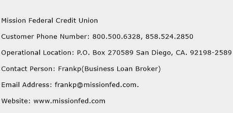 Mission Federal Credit Union Phone Number Customer Service