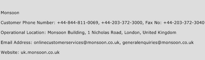 Monsoon Phone Number Customer Service