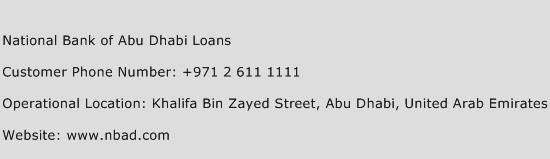 National Bank of Abu Dhabi Loans Phone Number Customer Service
