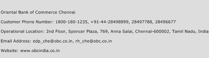 Oriental Bank of Commerce Chennai Phone Number Customer Service