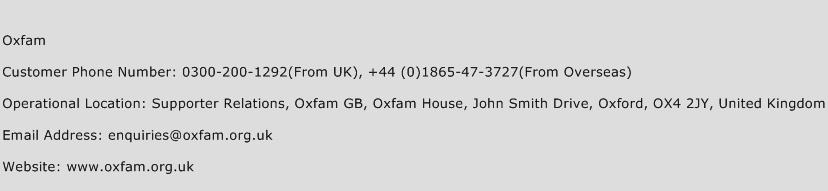 Oxfam Phone Number Customer Service