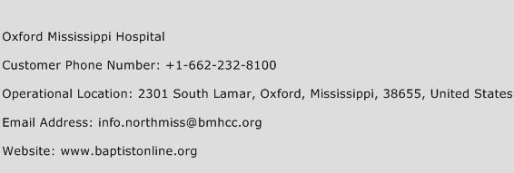 Oxford Mississippi Hospital Phone Number Customer Service