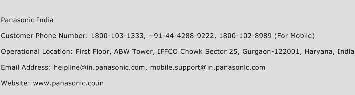 Panasonic India Phone Number Customer Service