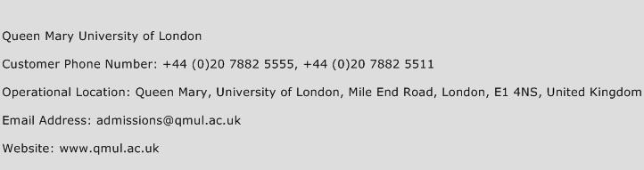 Queen Mary University of London Phone Number Customer Service
