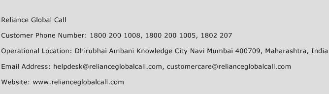 Reliance Global Call Phone Number Customer Service