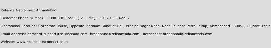 Reliance Netconnect Ahmedabad Phone Number Customer Service