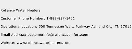 Reliance Water Heaters Phone Number Customer Service