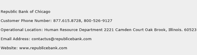 Republic Bank of Chicago Phone Number Customer Service