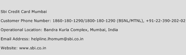 Sbi Credit Card Mumbai Phone Number Customer Service