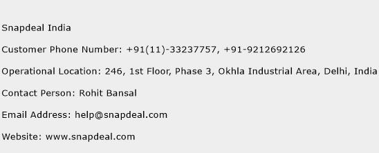Snapdeal India Phone Number Customer Service