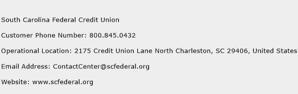 South Carolina Federal Credit Union Phone Number Customer Service