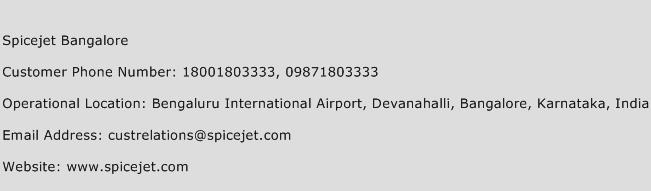 Spicejet Bangalore Phone Number Customer Service