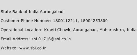 State Bank of India Aurangabad Phone Number Customer Service