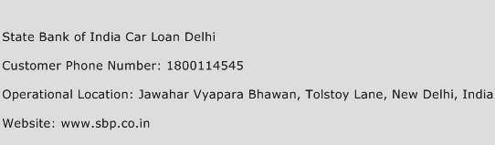 State Bank of India Car Loan Delhi Phone Number Customer Service