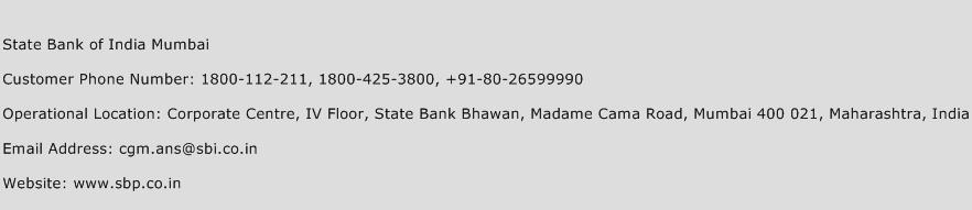 State Bank of India Mumbai Phone Number Customer Service