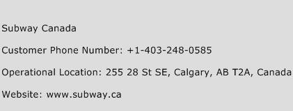 Subway Canada Phone Number Customer Service
