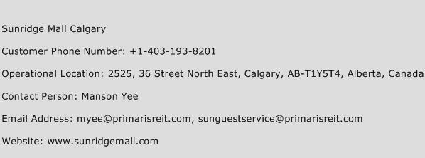 Sunridge Mall Calgary Phone Number Customer Service