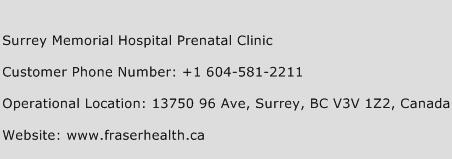 Surrey Memorial Hospital Prenatal Clinic Phone Number Customer Service