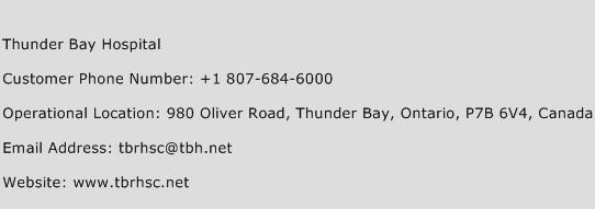 Thunder Bay Hospital Phone Number Customer Service